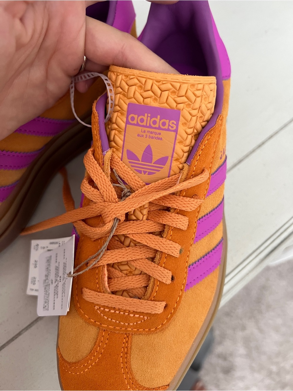 WOMEN'S ADIDAS ORIGINALS GAZELLE BOLD CASUAL SHOES - Flash Orange/Purple Burst - Picture 9 of 10